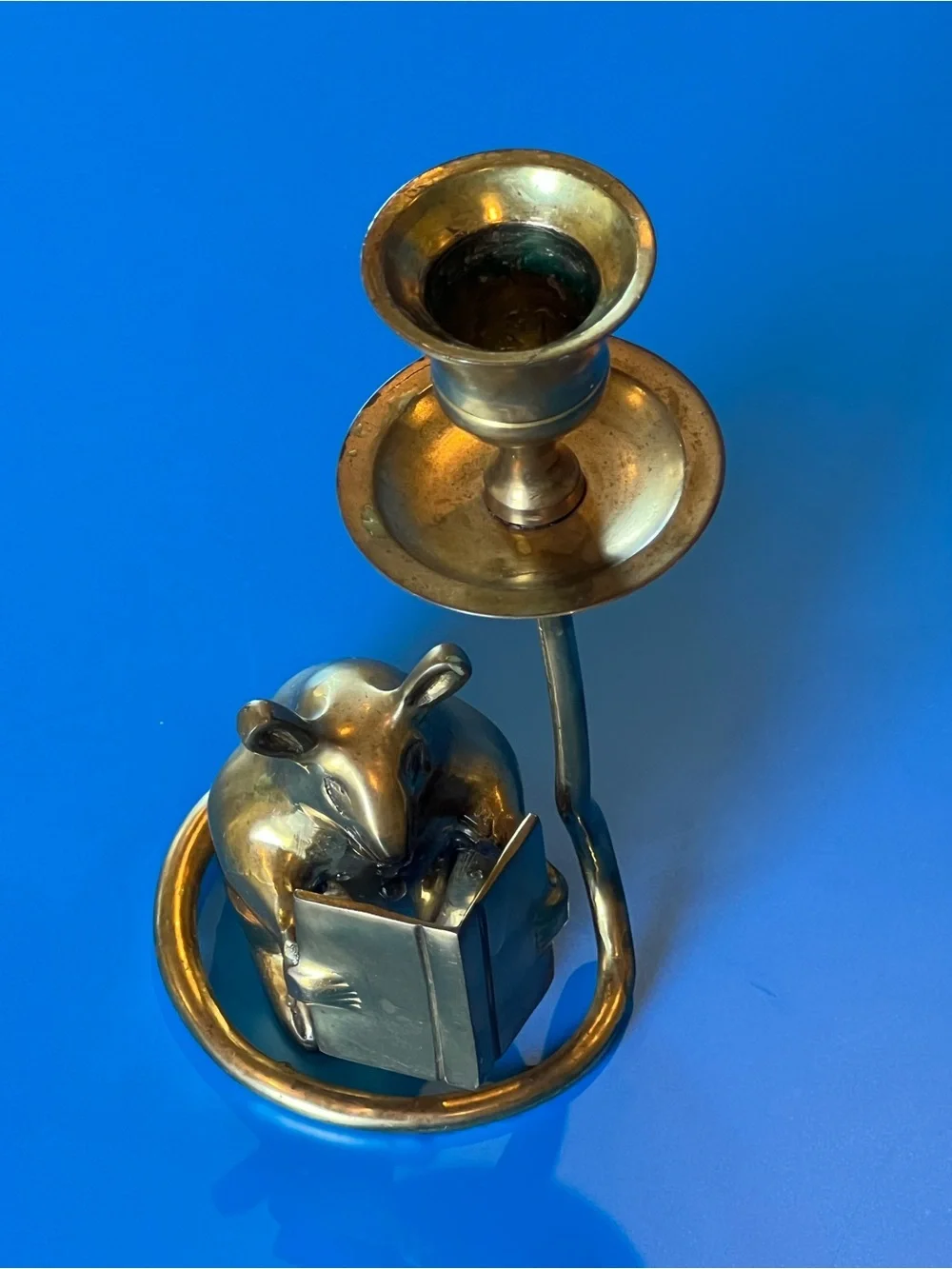 Brass Mouse & Book Candle Holder Home Décor Unique